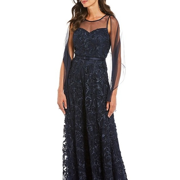 alex evenings embroidered illusion gown & shawl